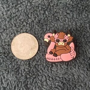 5/$10 - Highland Cow on Pink Flamingo Float Croc Charm Jibbitz